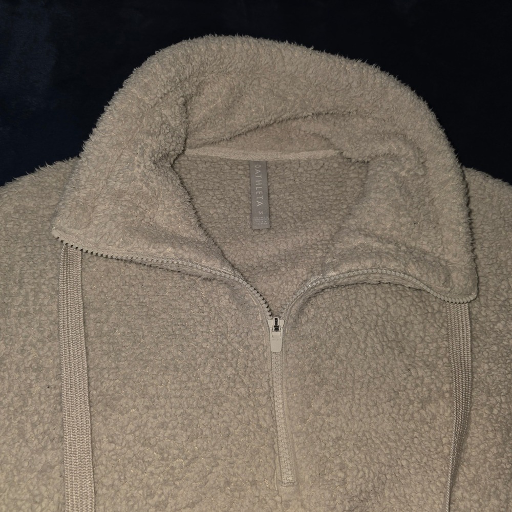 Athleta Tugga Sherpa Quarter‎ Zip Pullover Cream Fleece Sweatshirt Size Medium